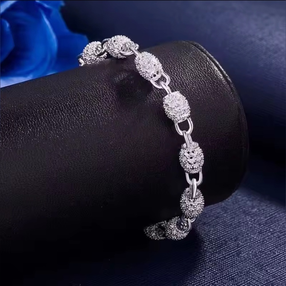NIB S925 Sterling Silver Flower Beads Bracelet Hollow Ball Adjustable Chain - Picture 4 of 13